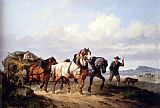 Horses Pulling A Hay Wagon In A Landscape by Wouter Verschuur